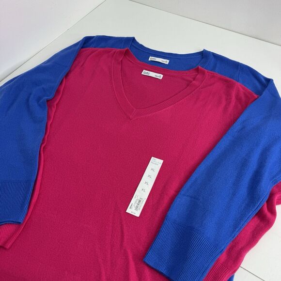2 Croft & Barrow The Extra Soft V Neck Sweater Long Sleeves Pink Blue Womens XL - Picture 1 of 3